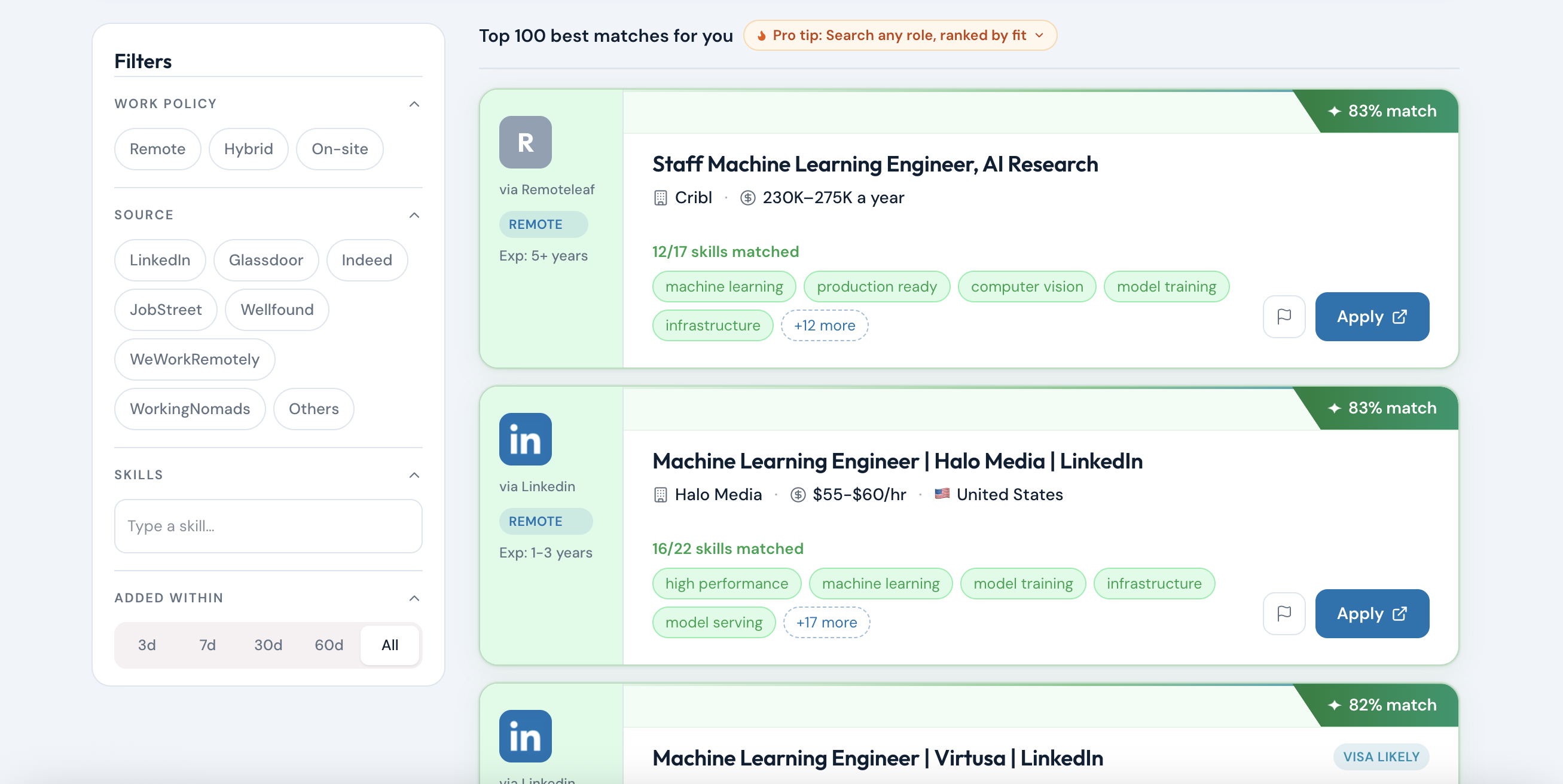 Smart Match dashboard
