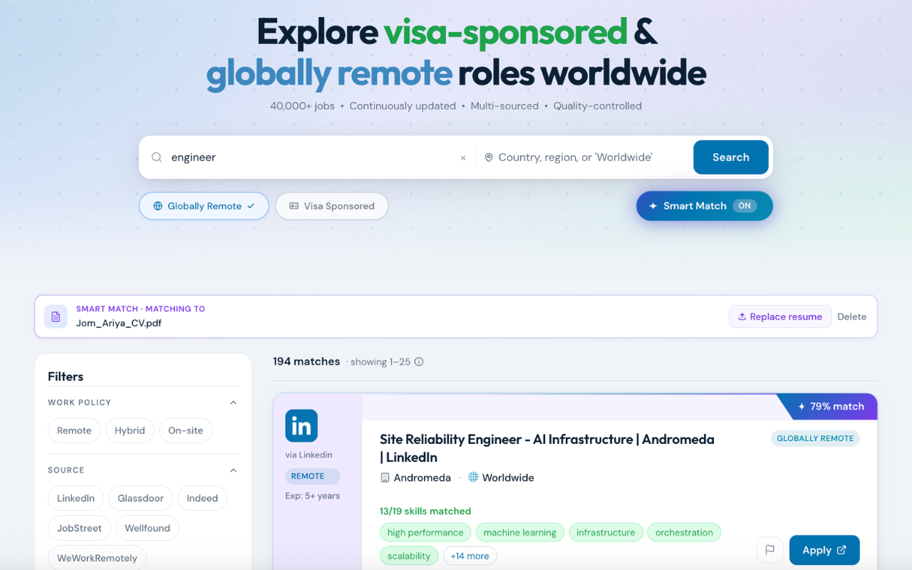 Smart Match results ranked 0 to 100 by resume fit
