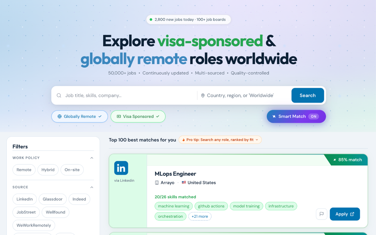 JobGlance Web App — home page