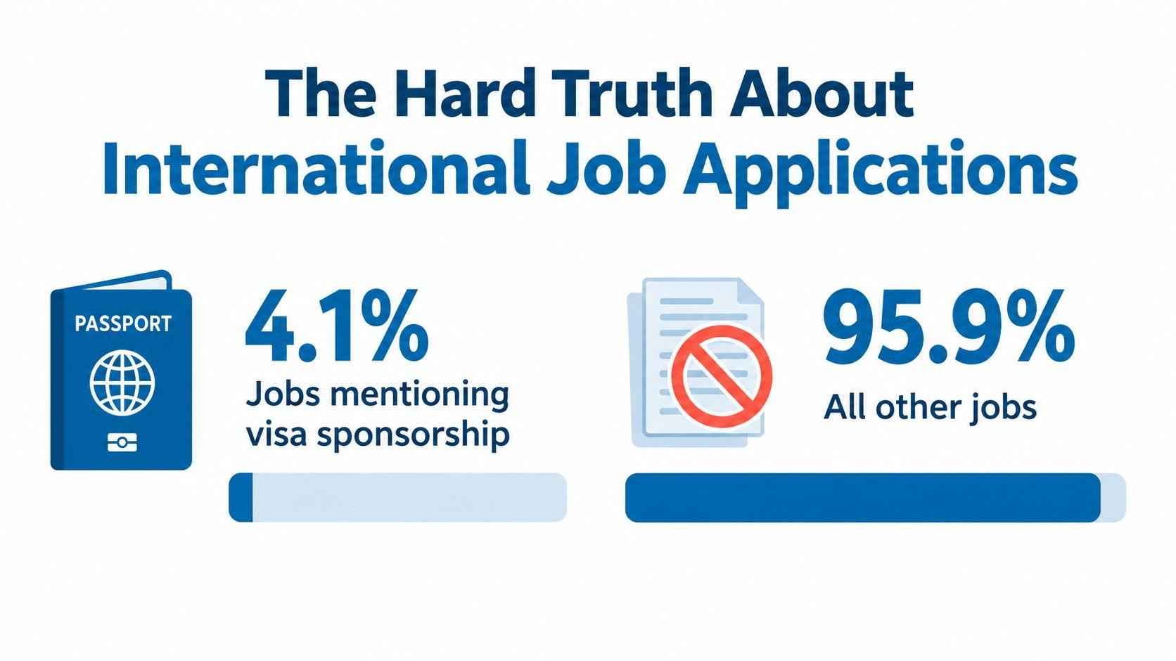 A data visualization showing that only 4.1% of jobs mention visa sponsorship while 95.9% do not.