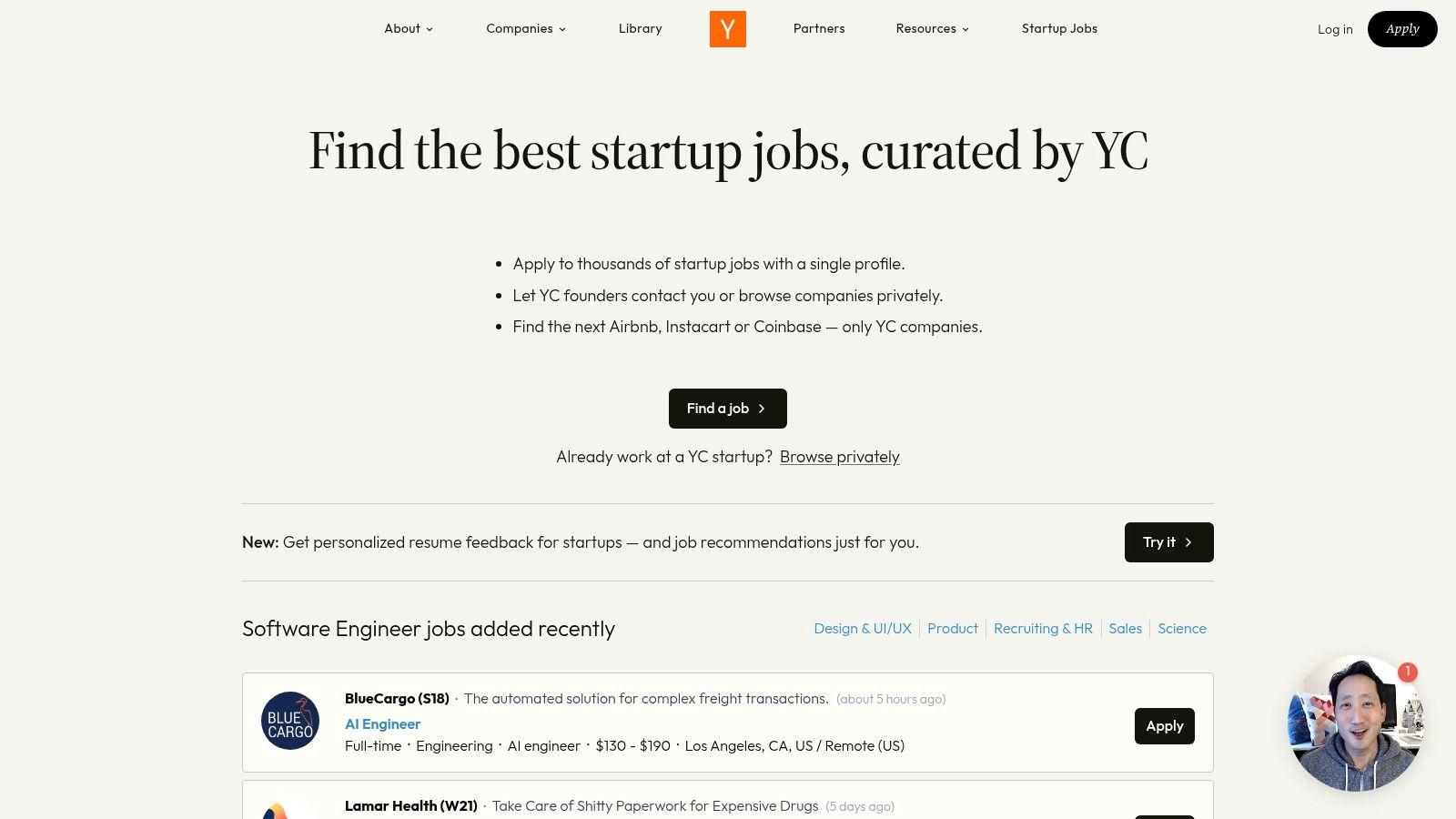 YC's Work at a Startup