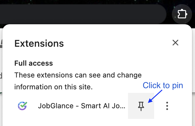 Pin JobGlance extension to toolbar
